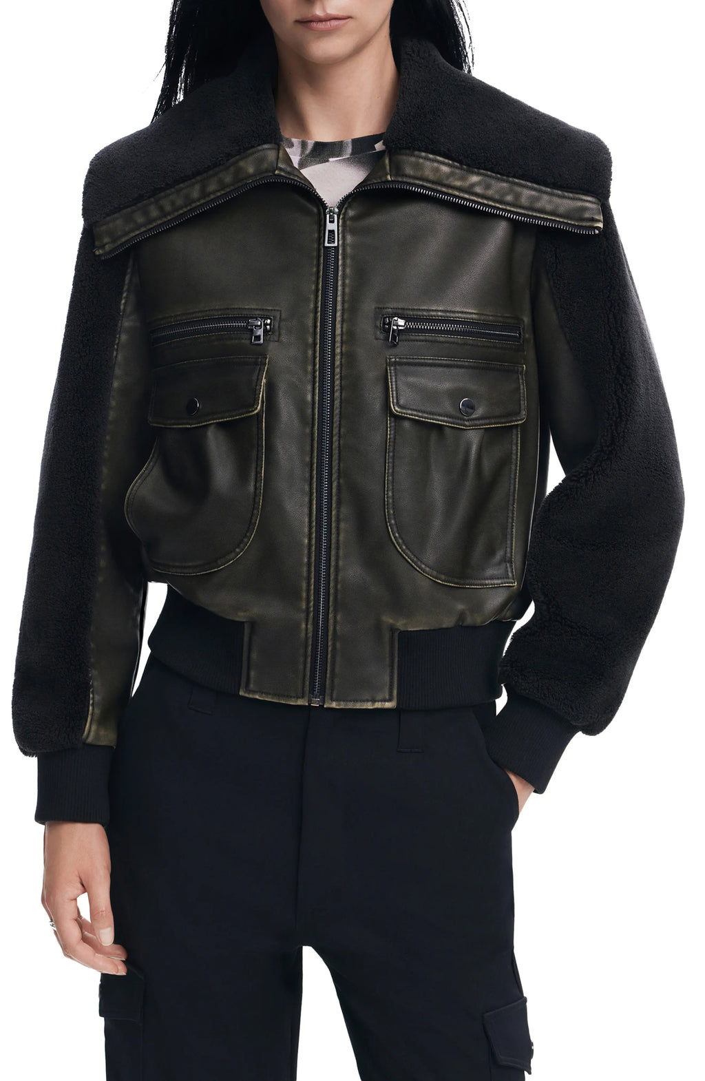 Women's Black Florencia Faux Shearling Leather Jacket