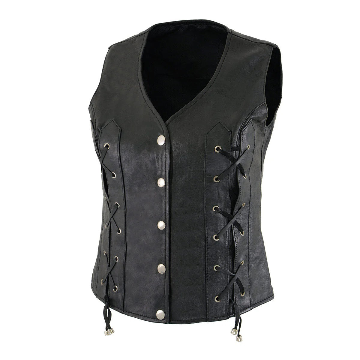 Women's Black Front Laces Leather Vest