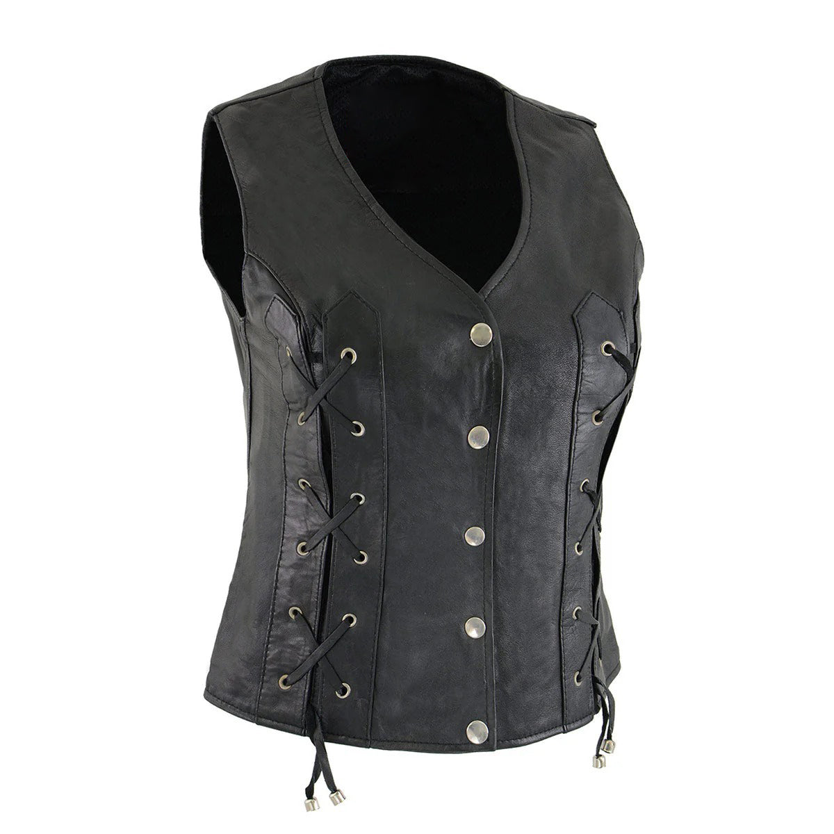 Women's Black Front Laces Leather Vest