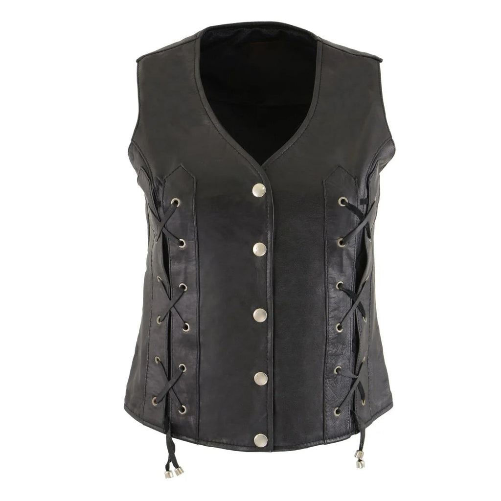 Women's Black Front Laces Leather Vest