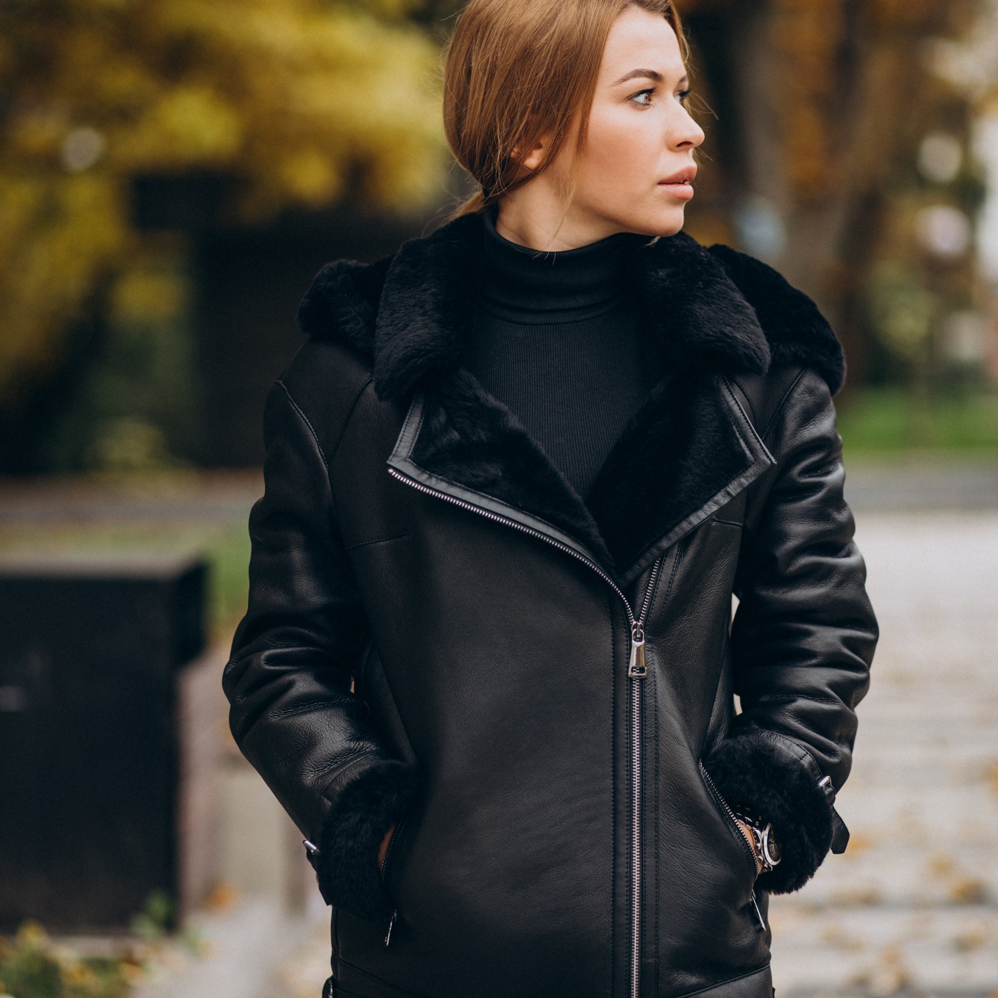 Women’s Black Fur & Shearling Leather Jacket