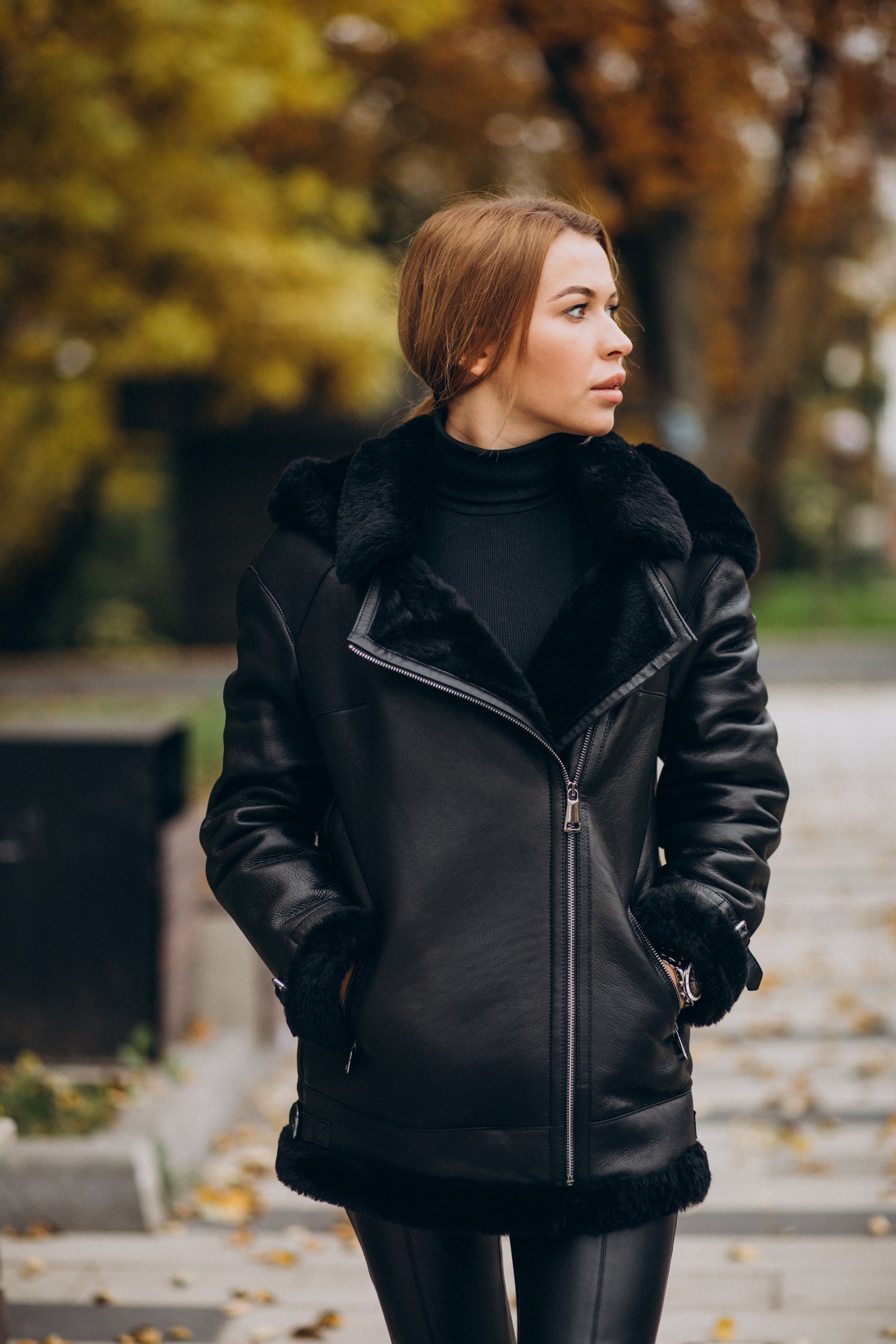 Women’s Black Fur & Shearling Leather Jacket