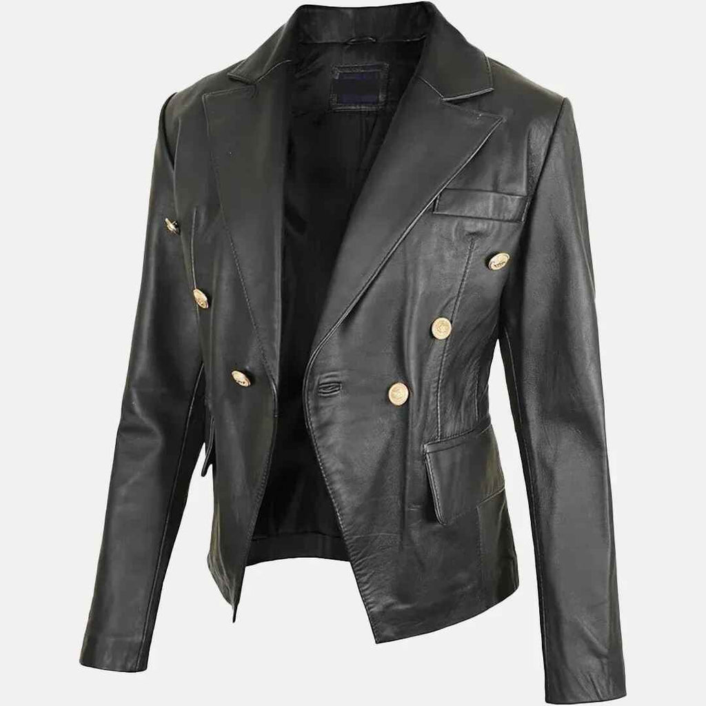 Women's Black Glamour Leather Blazer