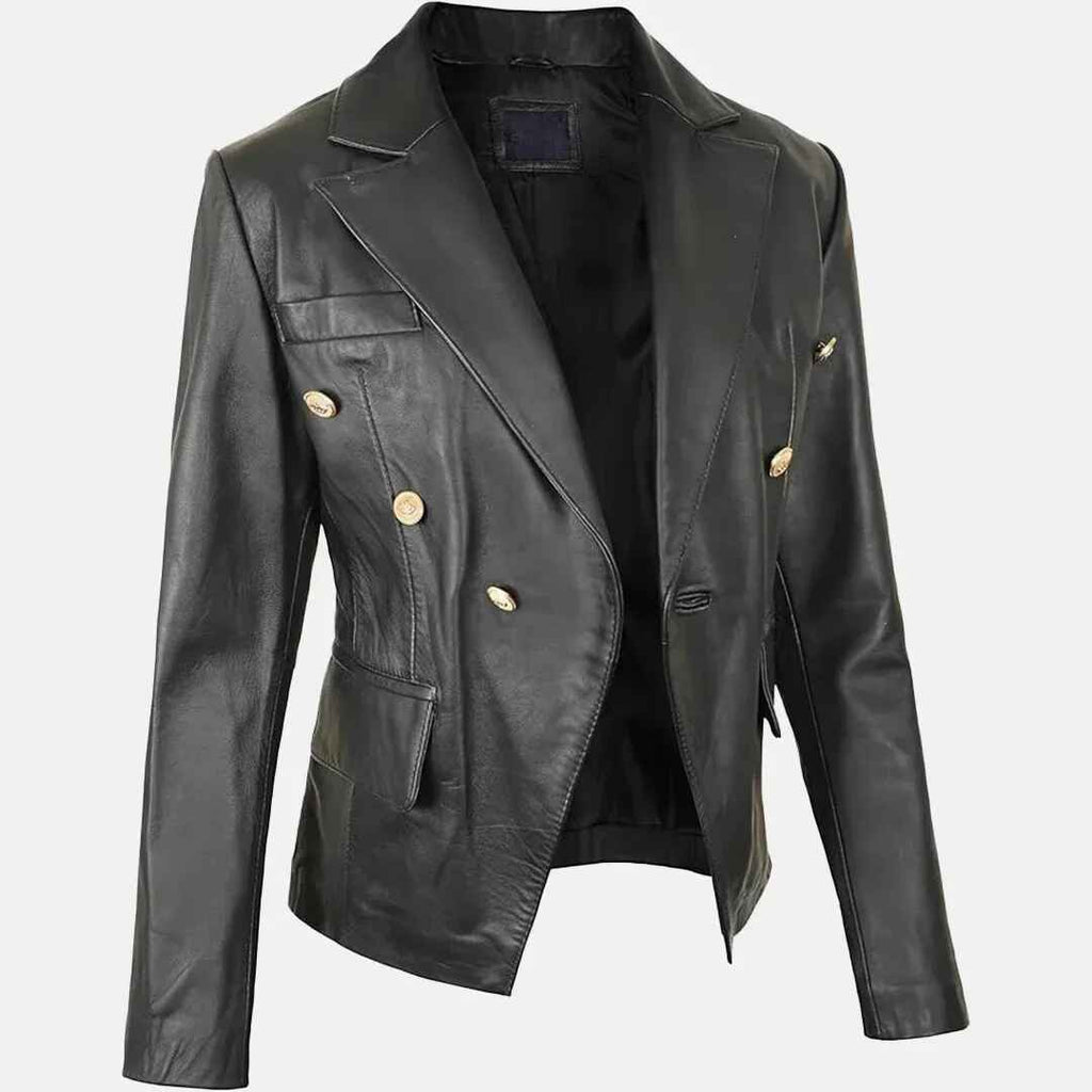 Women's Black Glamour Leather Blazer