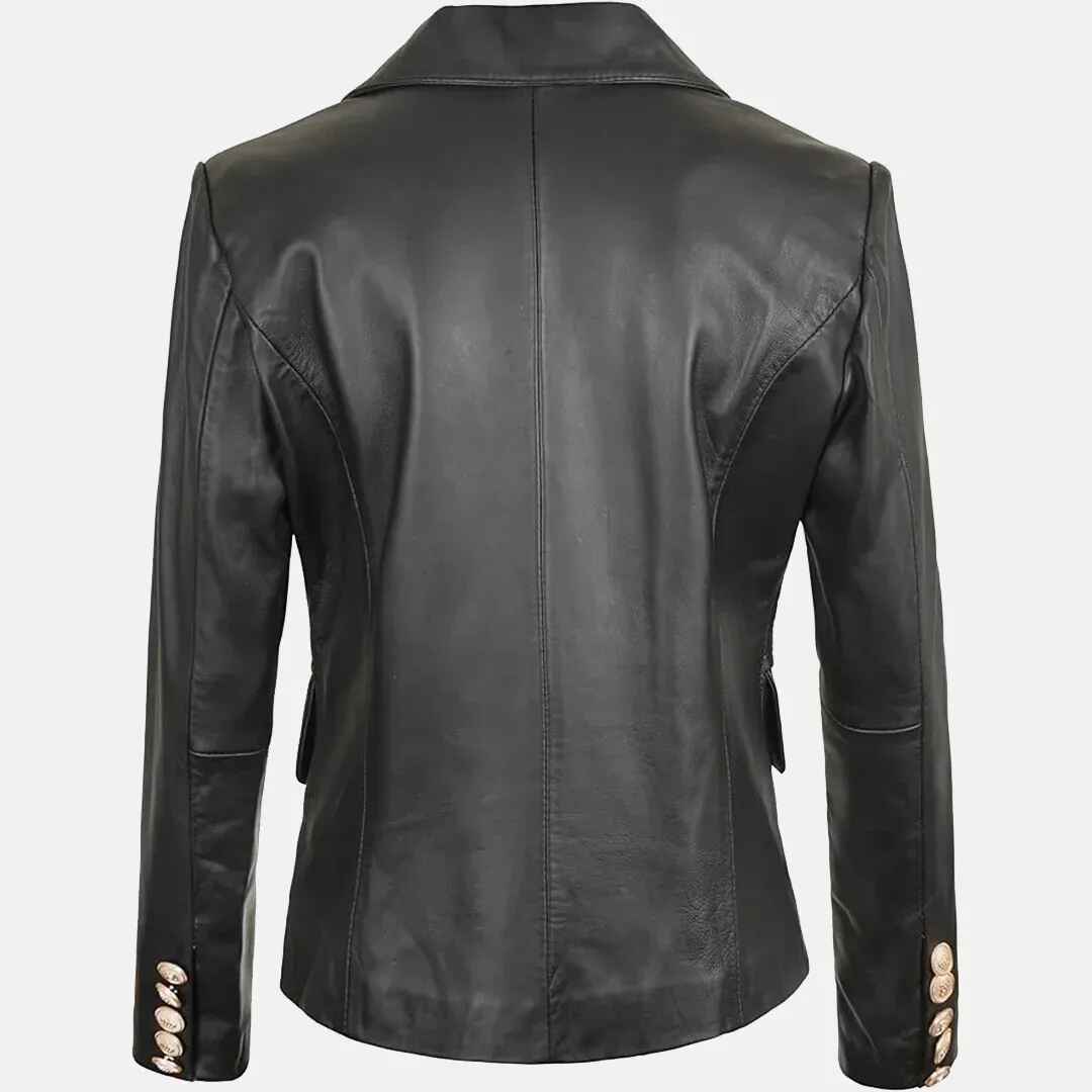 Women's Black Glamour Leather Blazer