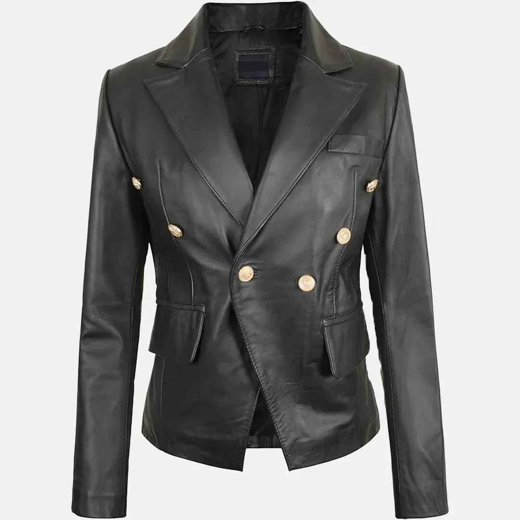 Women's Black Glamour Leather Blazer