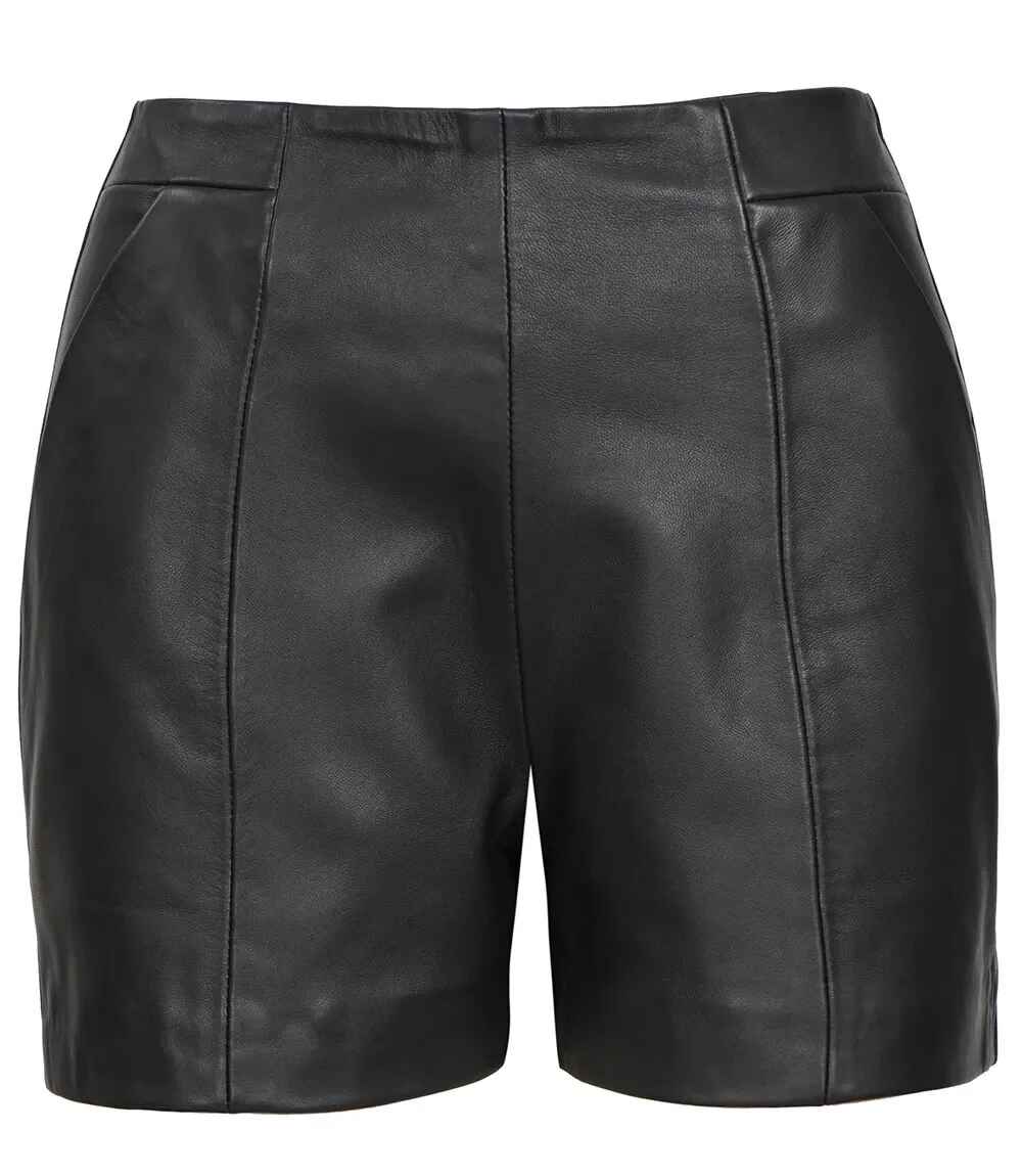 Women's Black High Waisted Style Leather Shorts