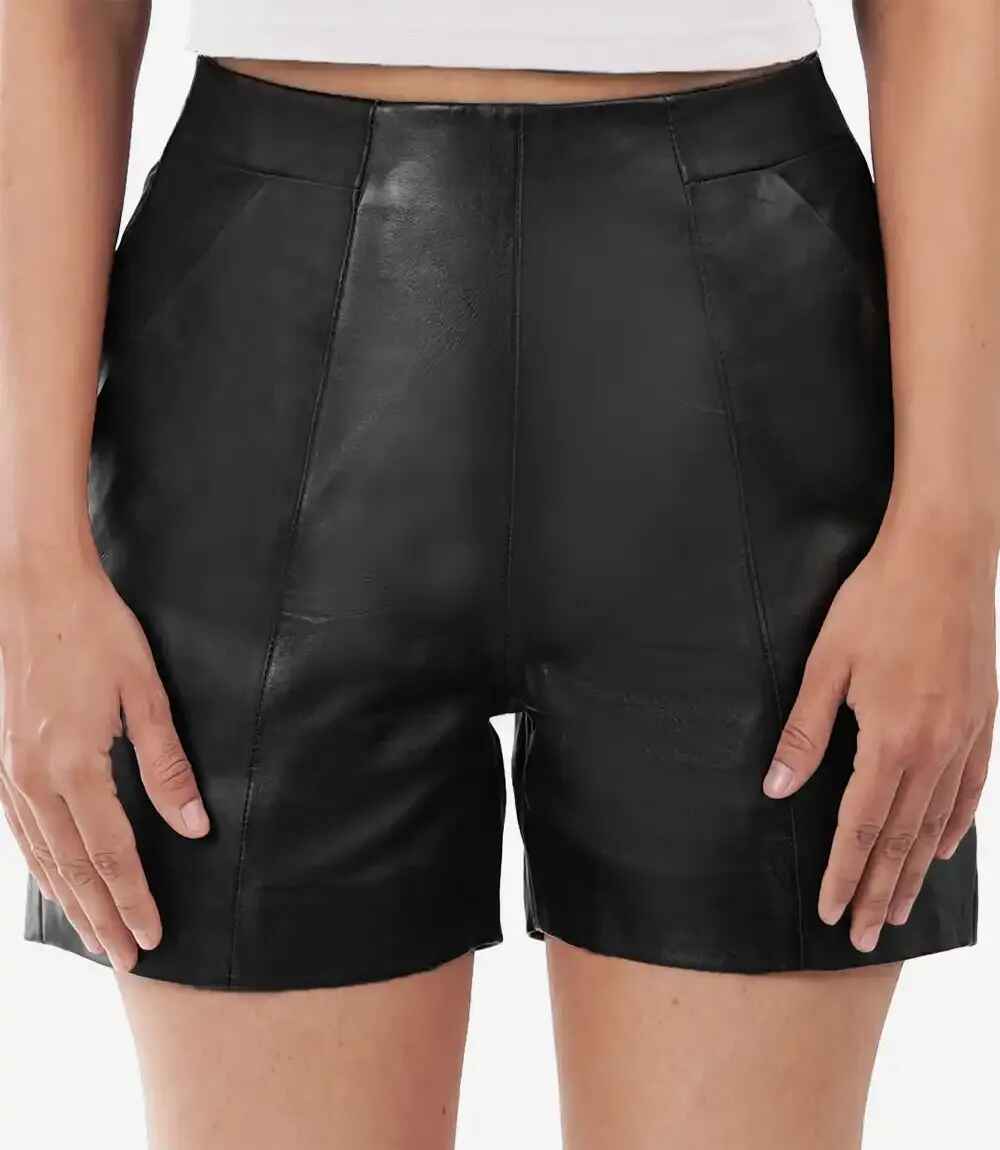 Women's Black High Waisted Style Leather Shorts