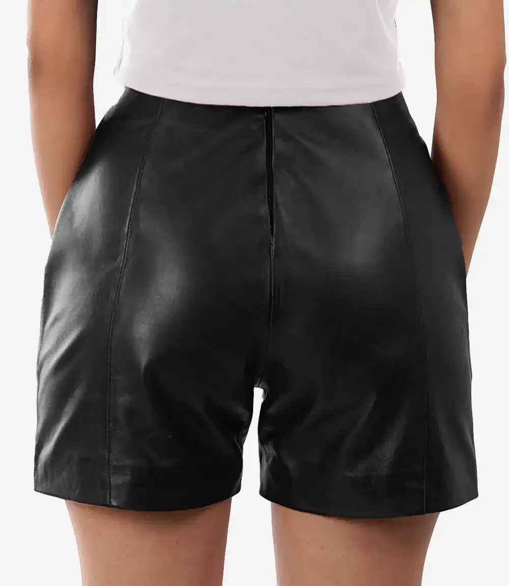 Women's Black High Waisted Style Leather Shorts