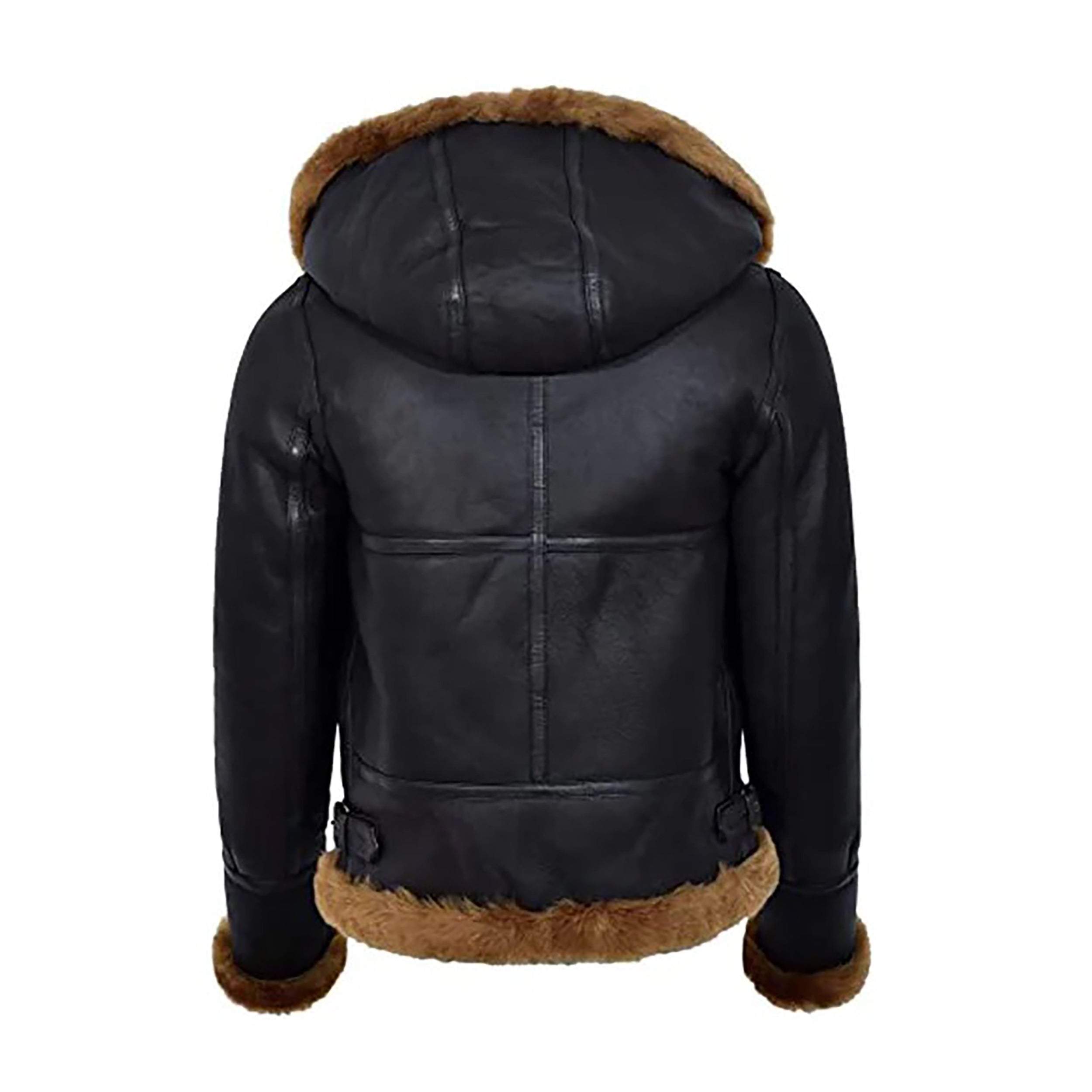 Women's Black Hooded B3  Flying Shearling Leather Jacket