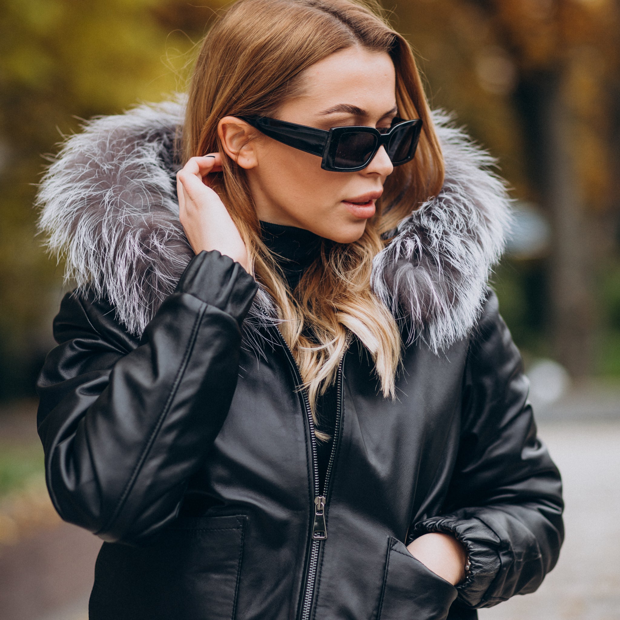 Women’s Black Hooded Shearling Leather Jacket