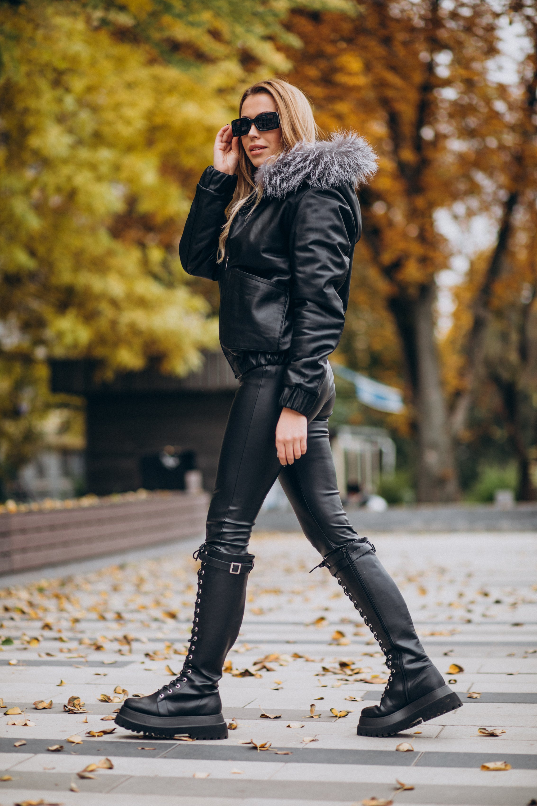 Women’s Black Hooded Shearling Leather Jacket