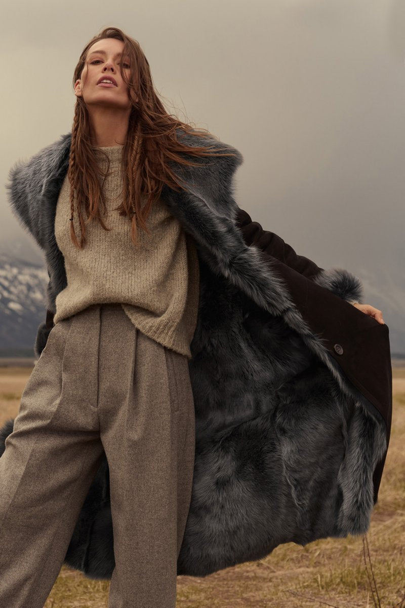 Women's Black Hooded Toscana Fur & Shearling Leather Coat