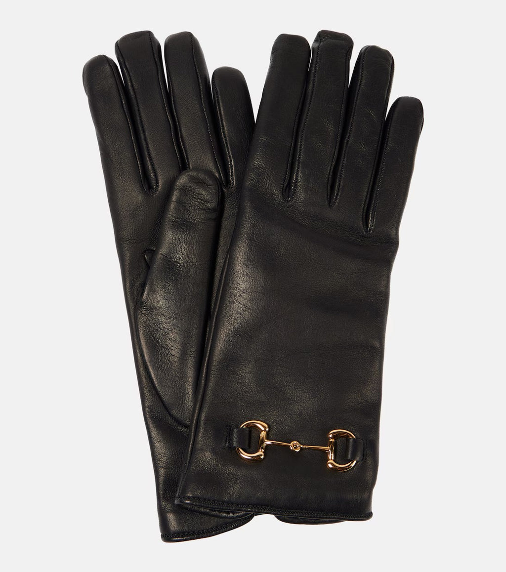 Women's Black HorseBit Leather Gloves