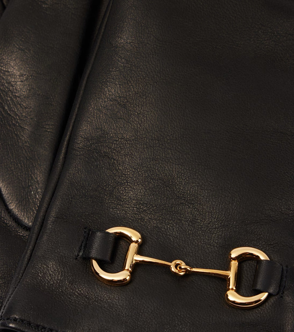 Women's Black HorseBit Leather Gloves