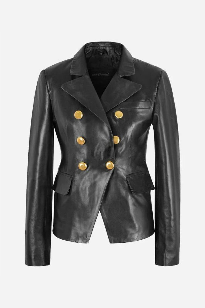 Women's Black ISADORA DOUBLE BREASTED Leather Short Trench Coat