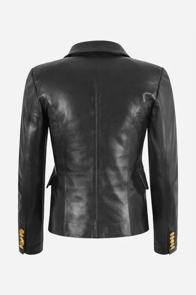 Women's Black ISADORA DOUBLE BREASTED Leather Short Trench Coat