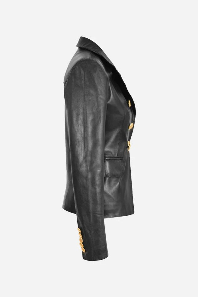 Women's Black ISADORA DOUBLE BREASTED Leather Short Trench Coat