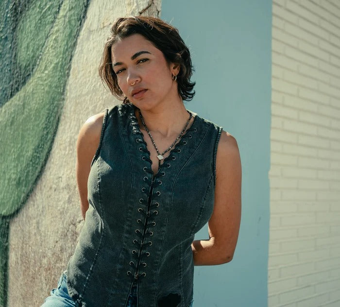 Women's Black Lace Up Leather Vest