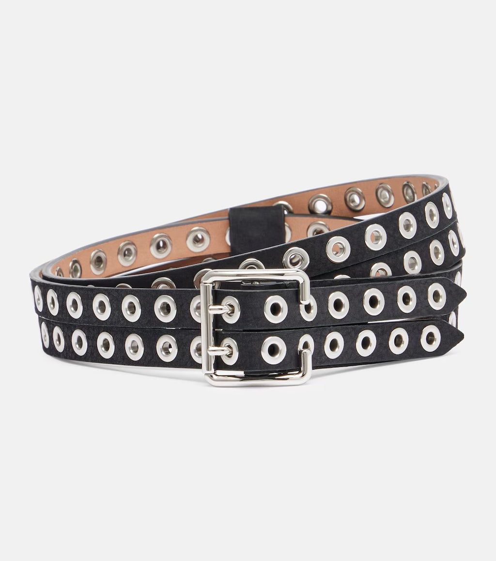 Women's Black Leather Biker Belt