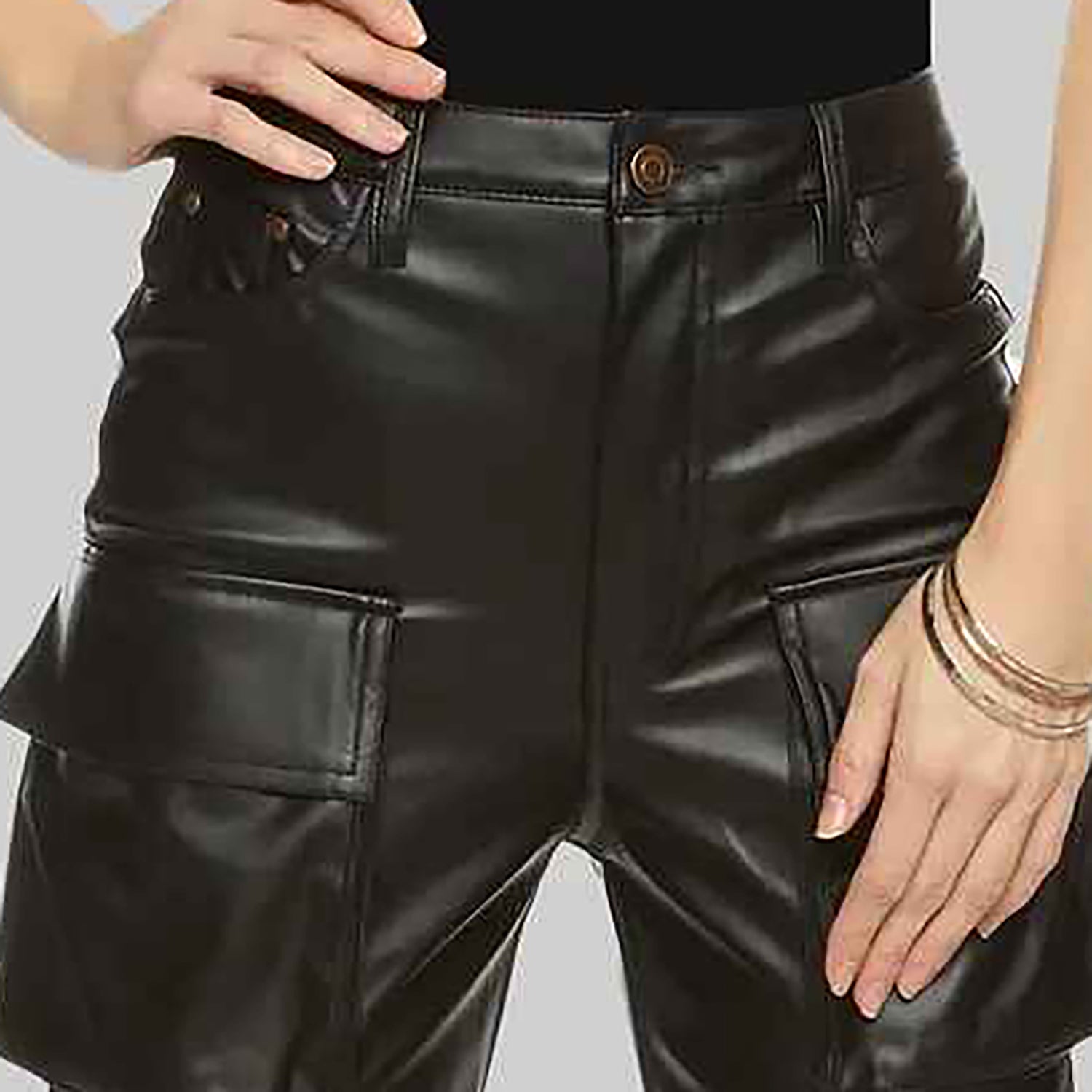 Women’s Black Leather Cargo Pants