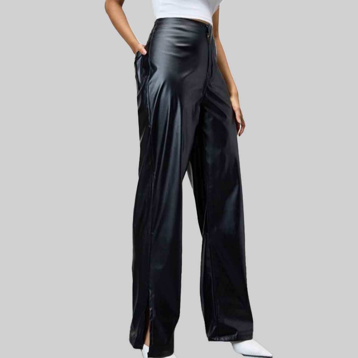 Women’s Black Leather Pants with Two Back Pockets
