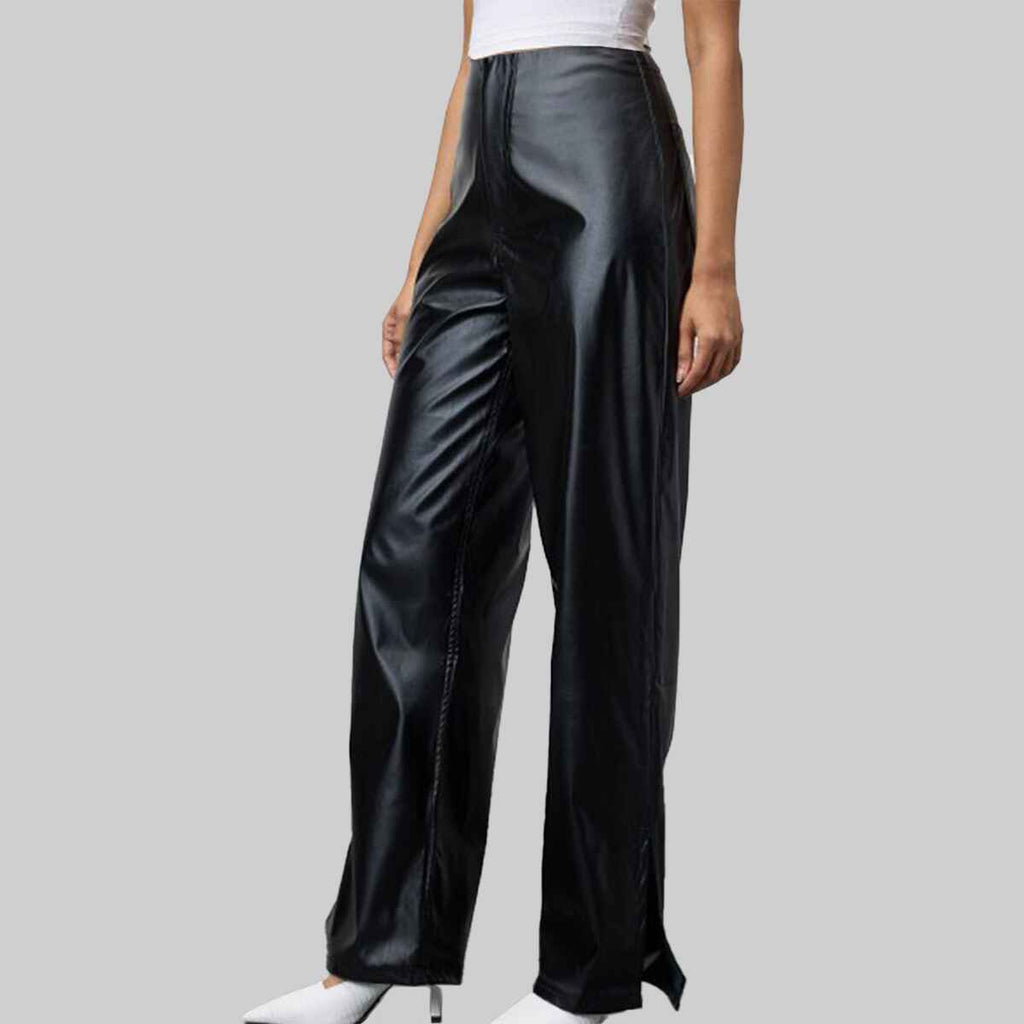 Women’s Black Leather Pants with Two Back Pockets