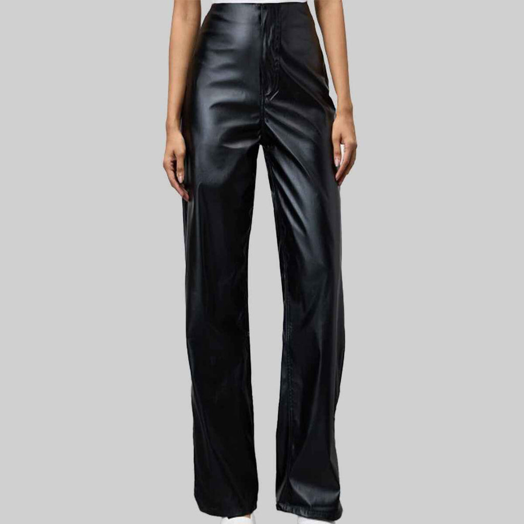 Women’s Black Leather Pants with Two Back Pockets
