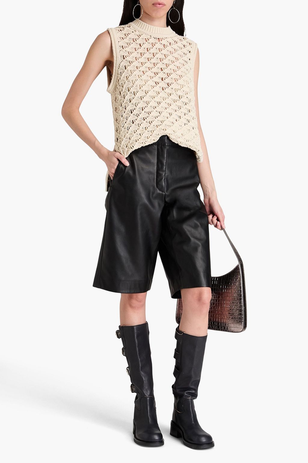 Women's Black Leather High Rise Shorts