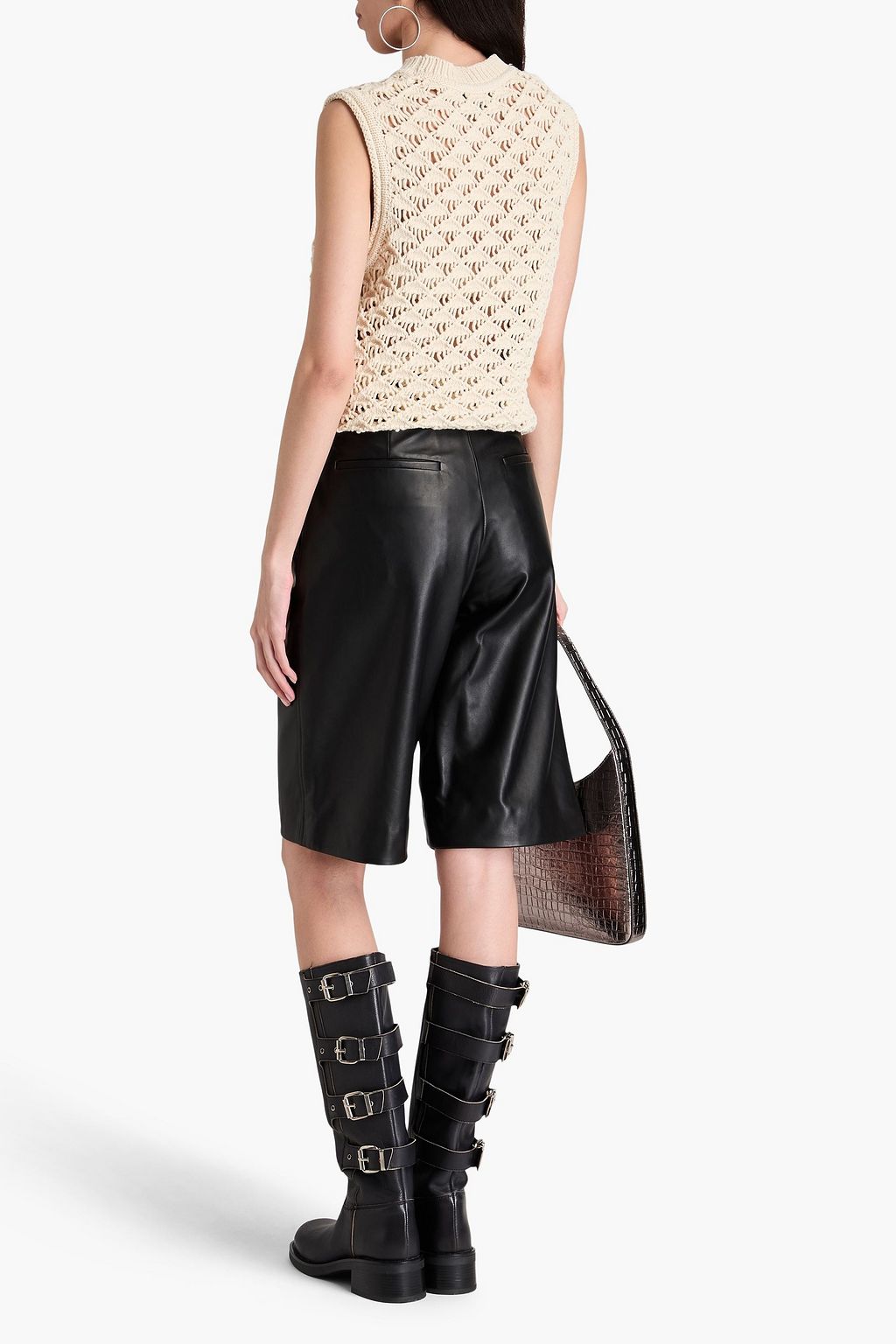 Women's Black Leather High Rise Shorts