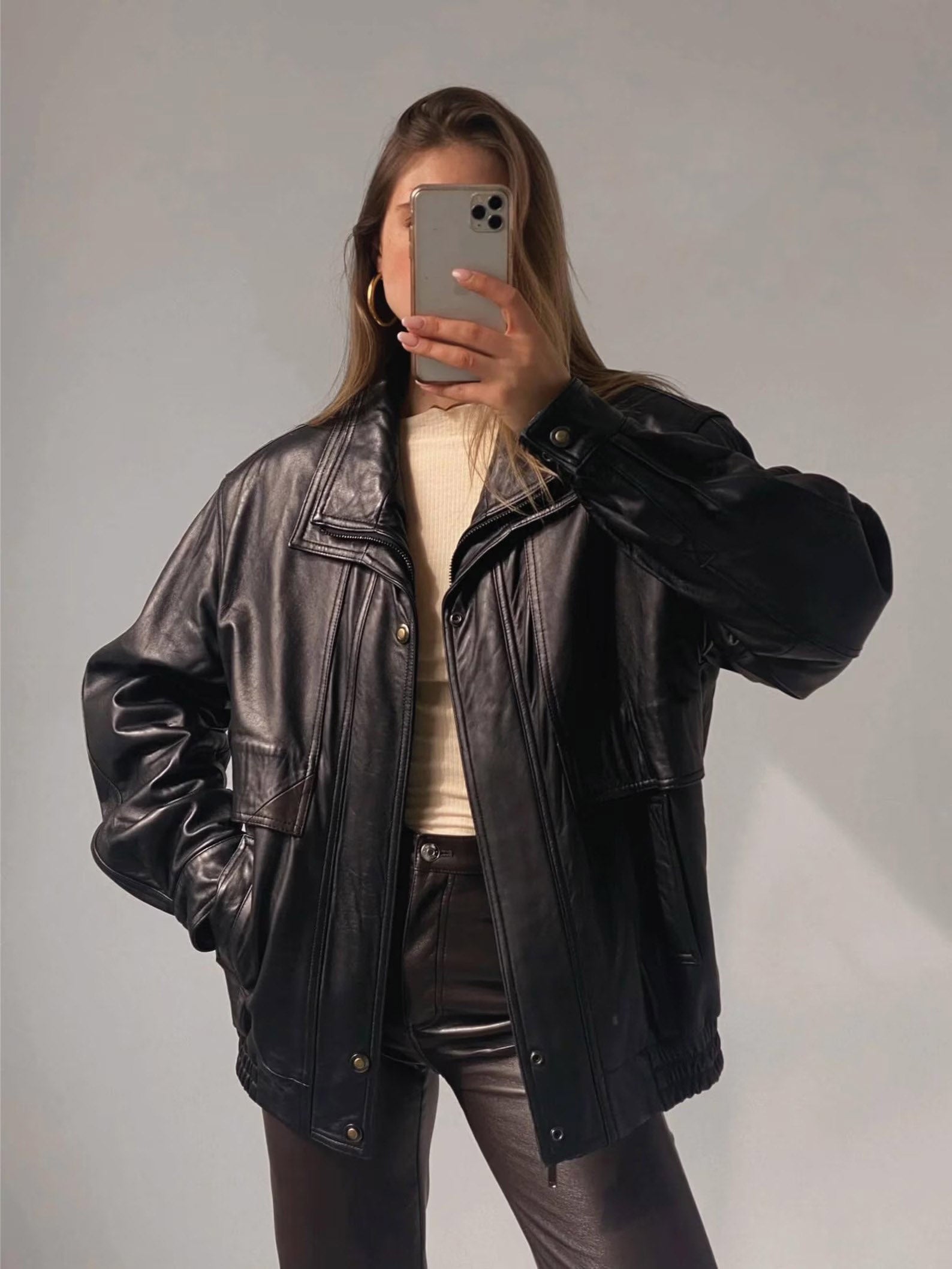 Women's Black Light Weighted Double Collar Oversized Lambskin Soft Leather Jacket