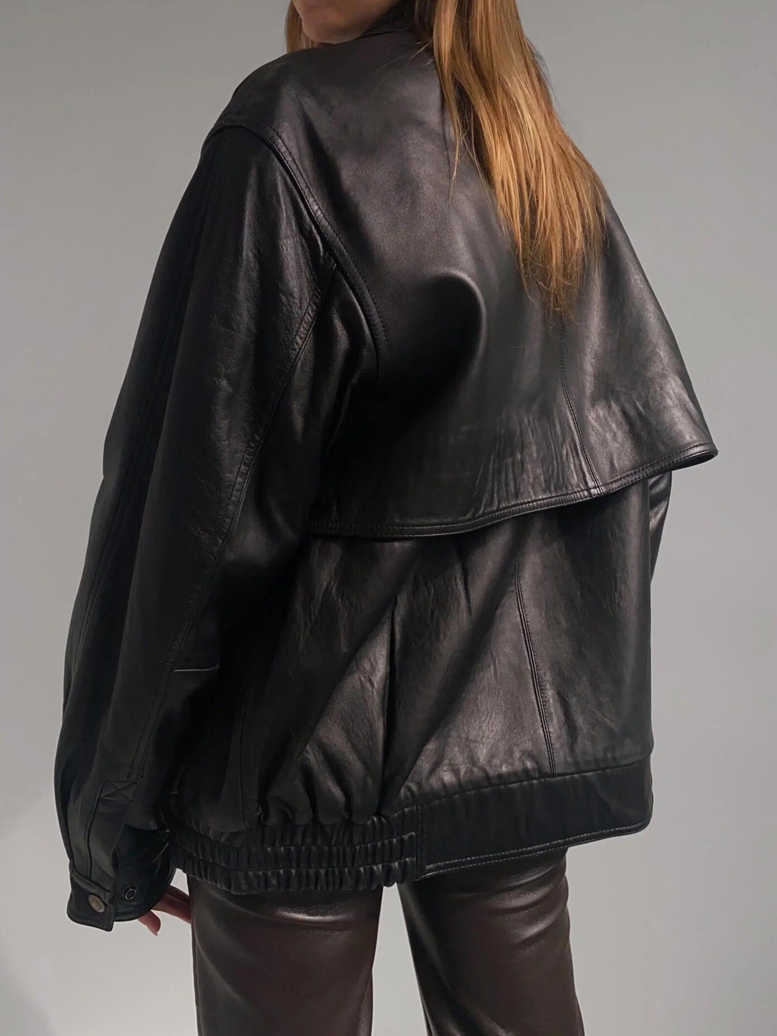Women's Black Light Weighted Double Collar Oversized Lambskin Soft Leather Jacket