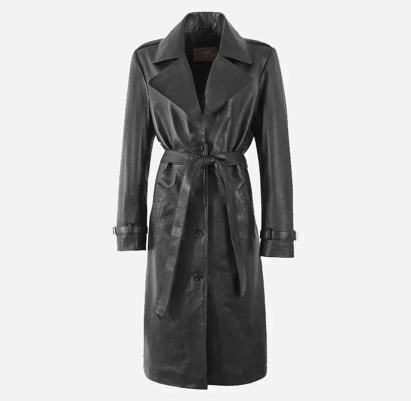Women's Black London Obsession Oversized Leather Trench Coat