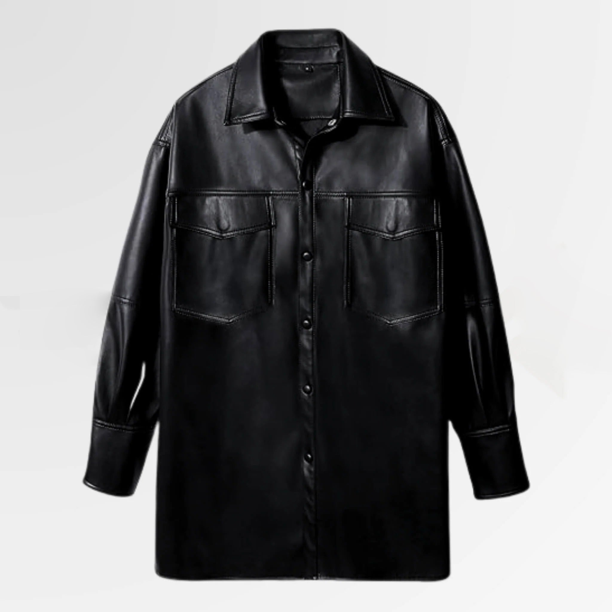 Women's Black Long Lambskin Leather Shirt