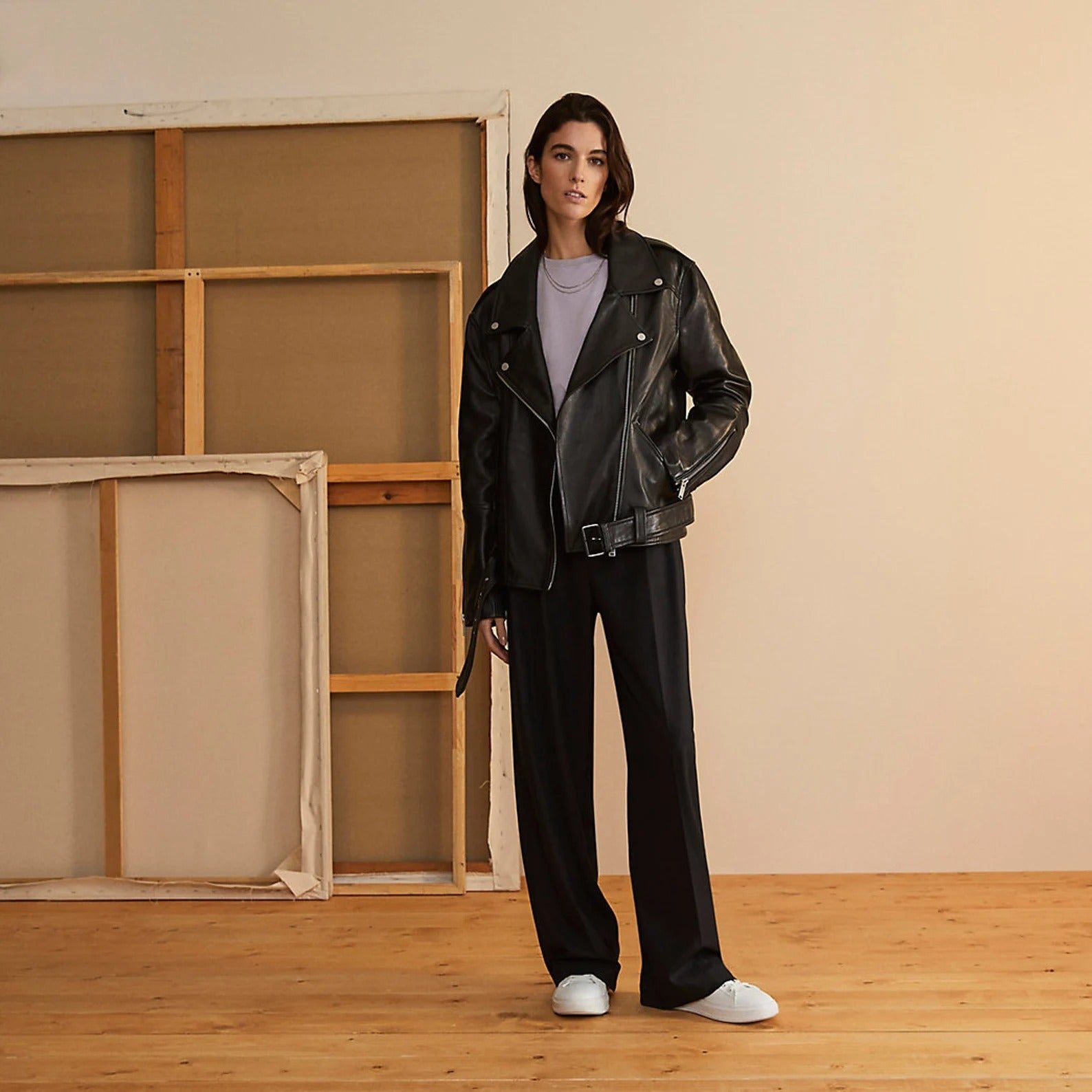 Women's Black Long Sleeves Oversized Lambskin Leather Jacket