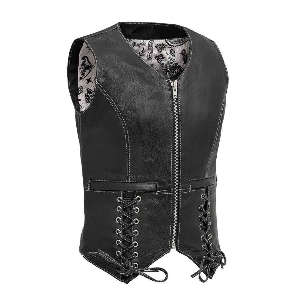 Women's Black Love Lace Leather Motorcycle Jacket