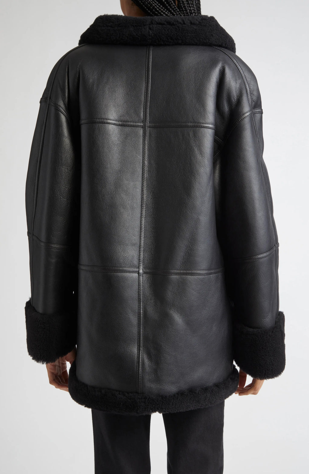 Women's Black Menfi Oversize Genuine Shealring Coat