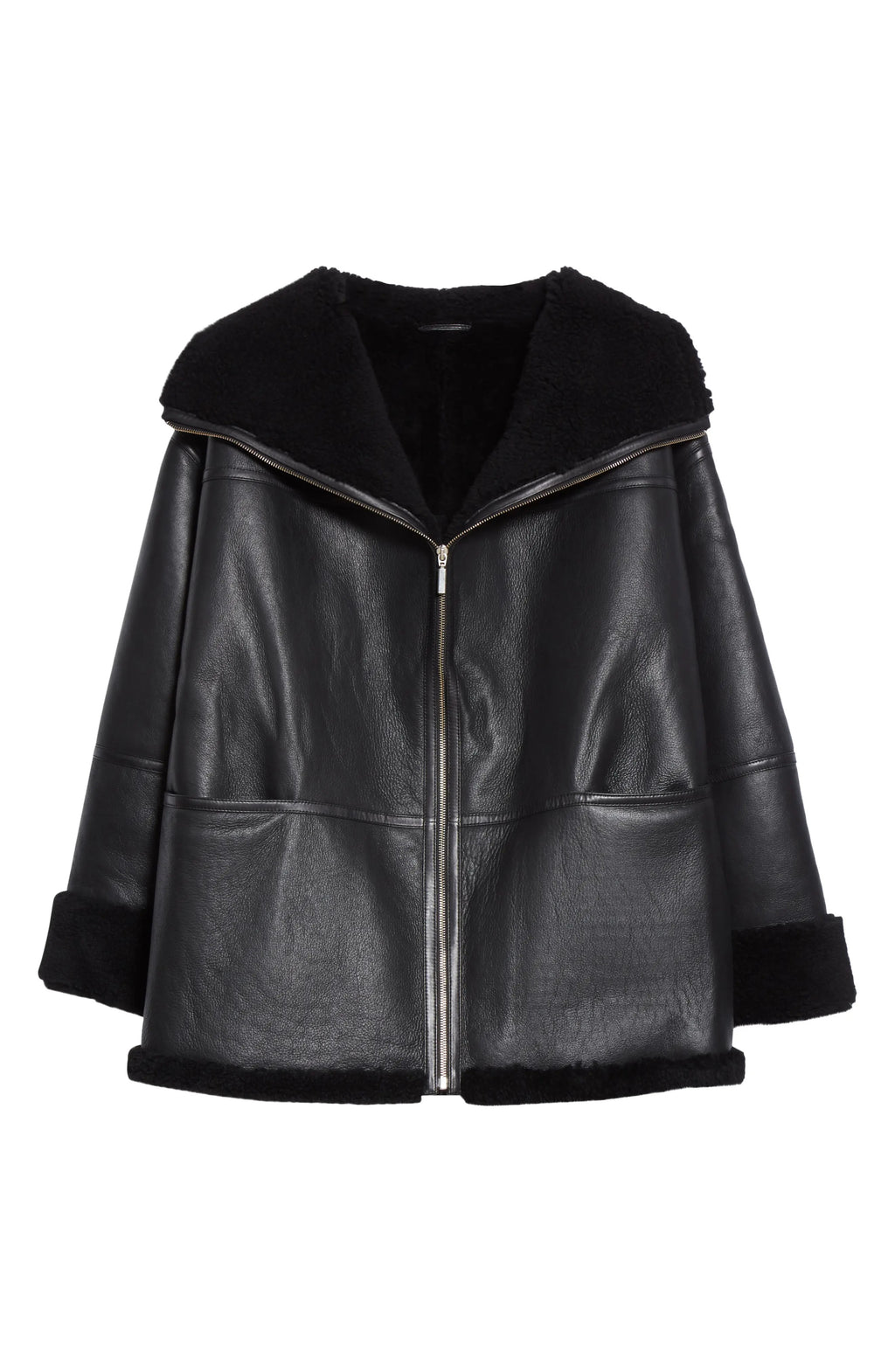 Women's Black Menfi Oversize Genuine Shealring Coat