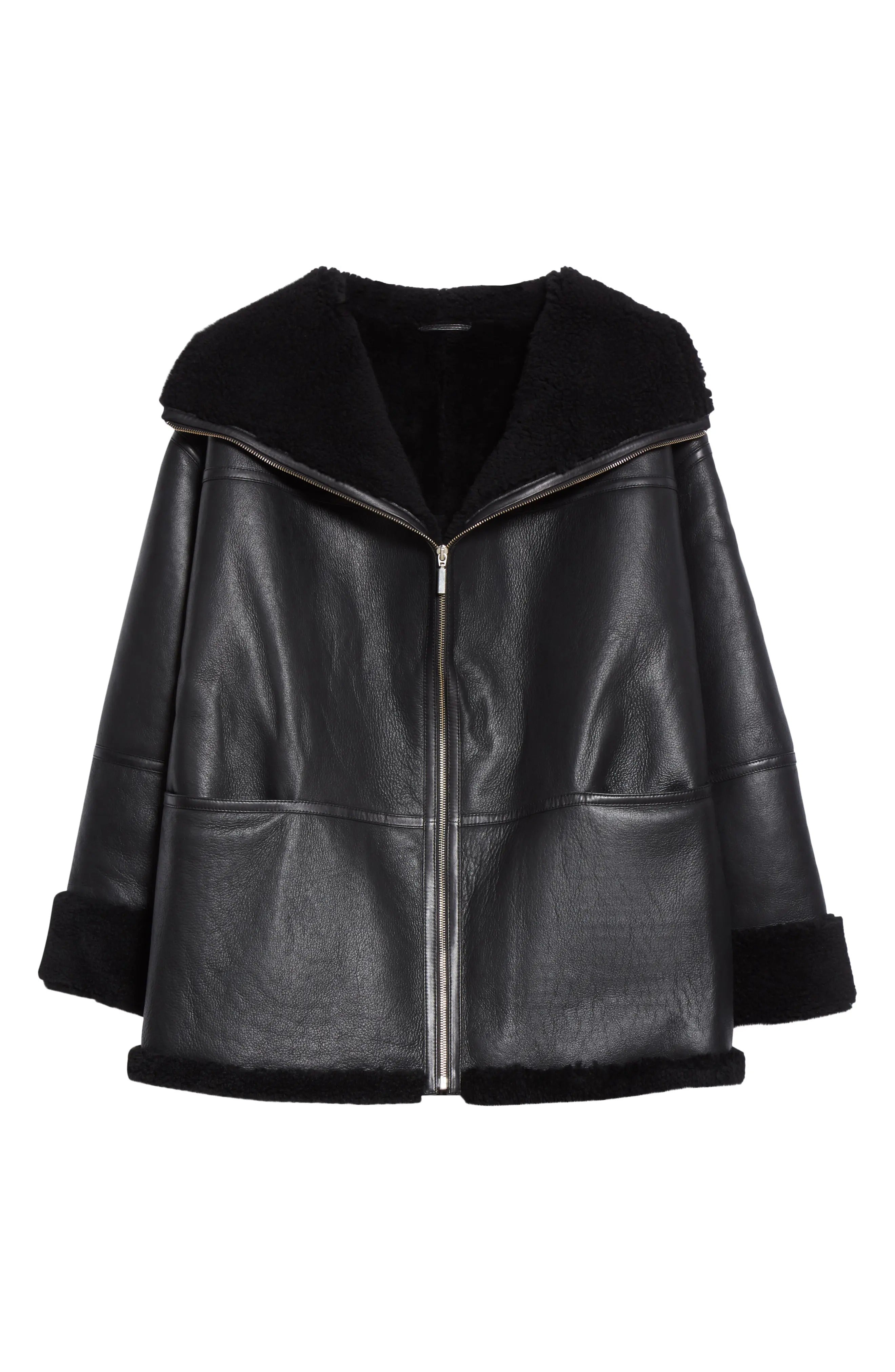 Women's Black Menfi Oversize Genuine Shealring Coat