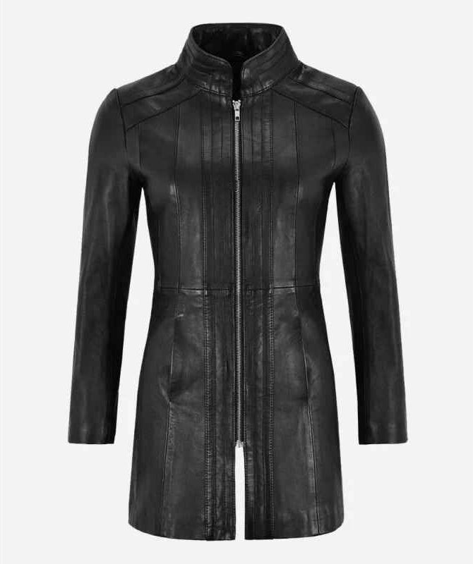 Women's Black Midnight Leather Short Trench Coat