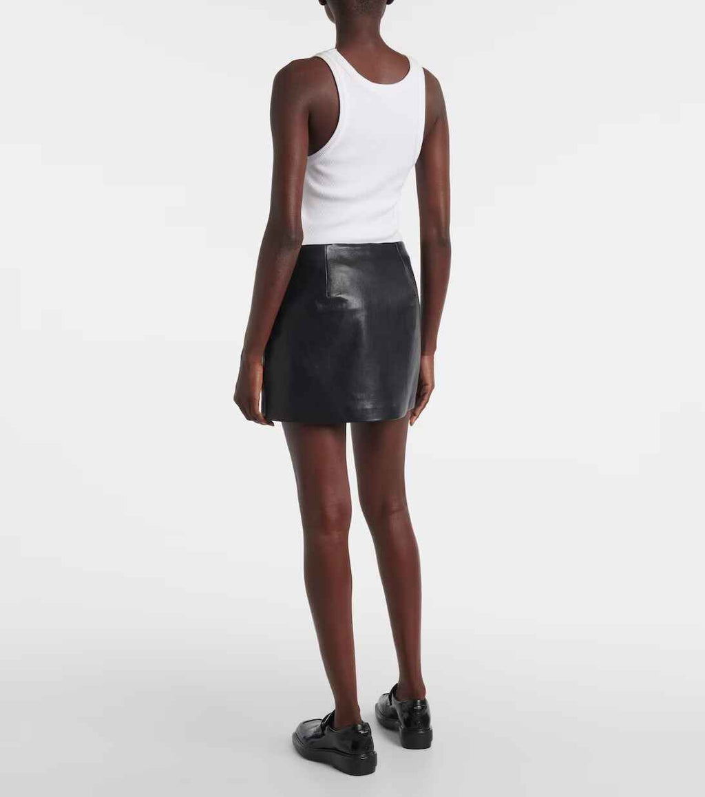Women's Black Mini Leather Skirt - High Waisted Style