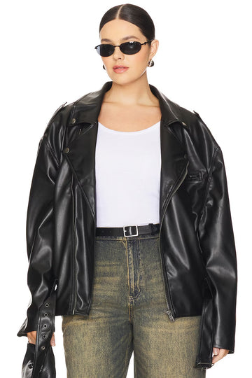 Schwarze Moto-Bikerjacke aus Leder für Damen 