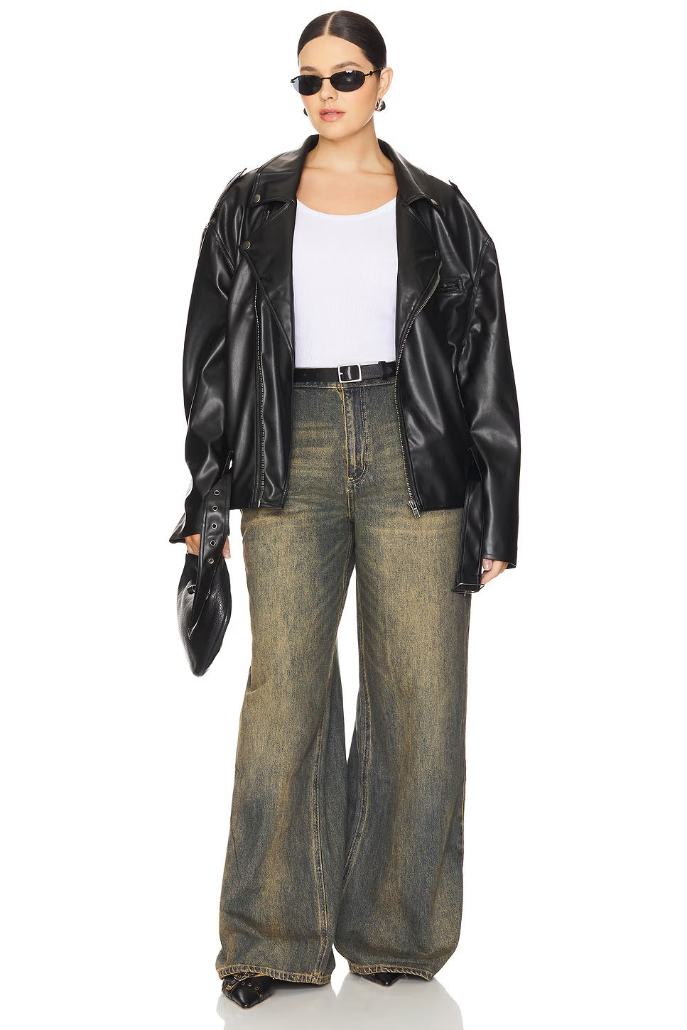 Schwarze Moto-Bikerjacke aus Leder für Damen 