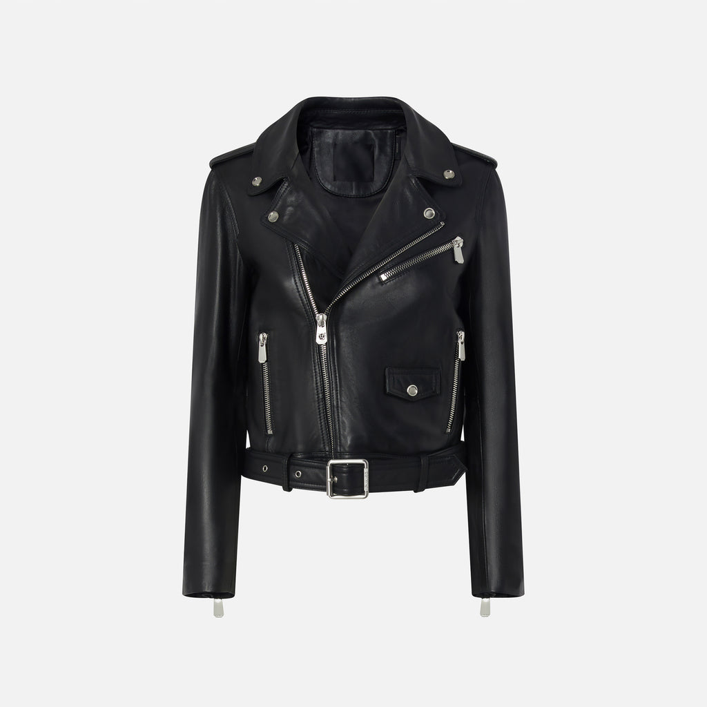 Women's Black Motorcycle PU Biker Leather Jacket