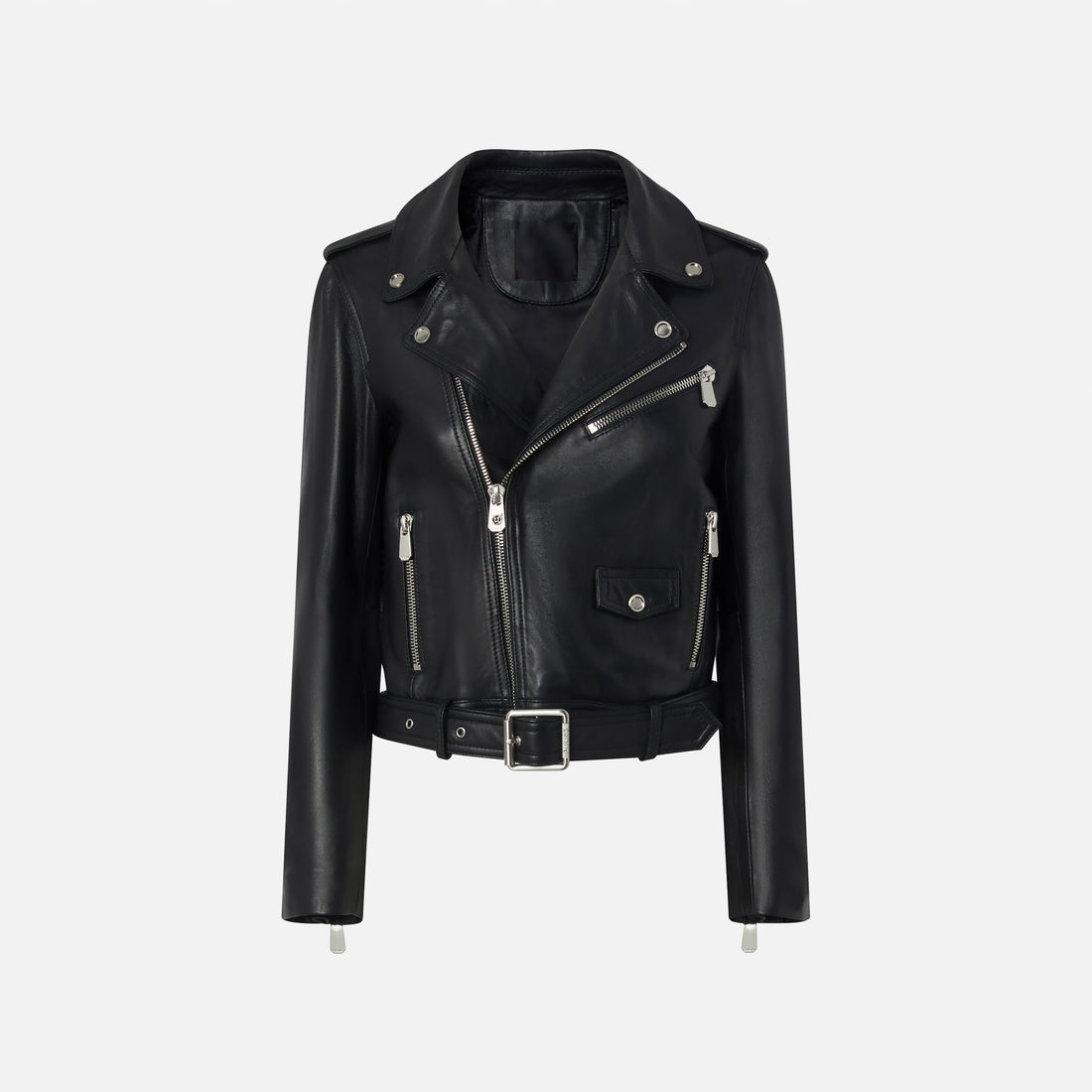 Schwarze Motorrad-PU-Biker-Lederjacke für Damen