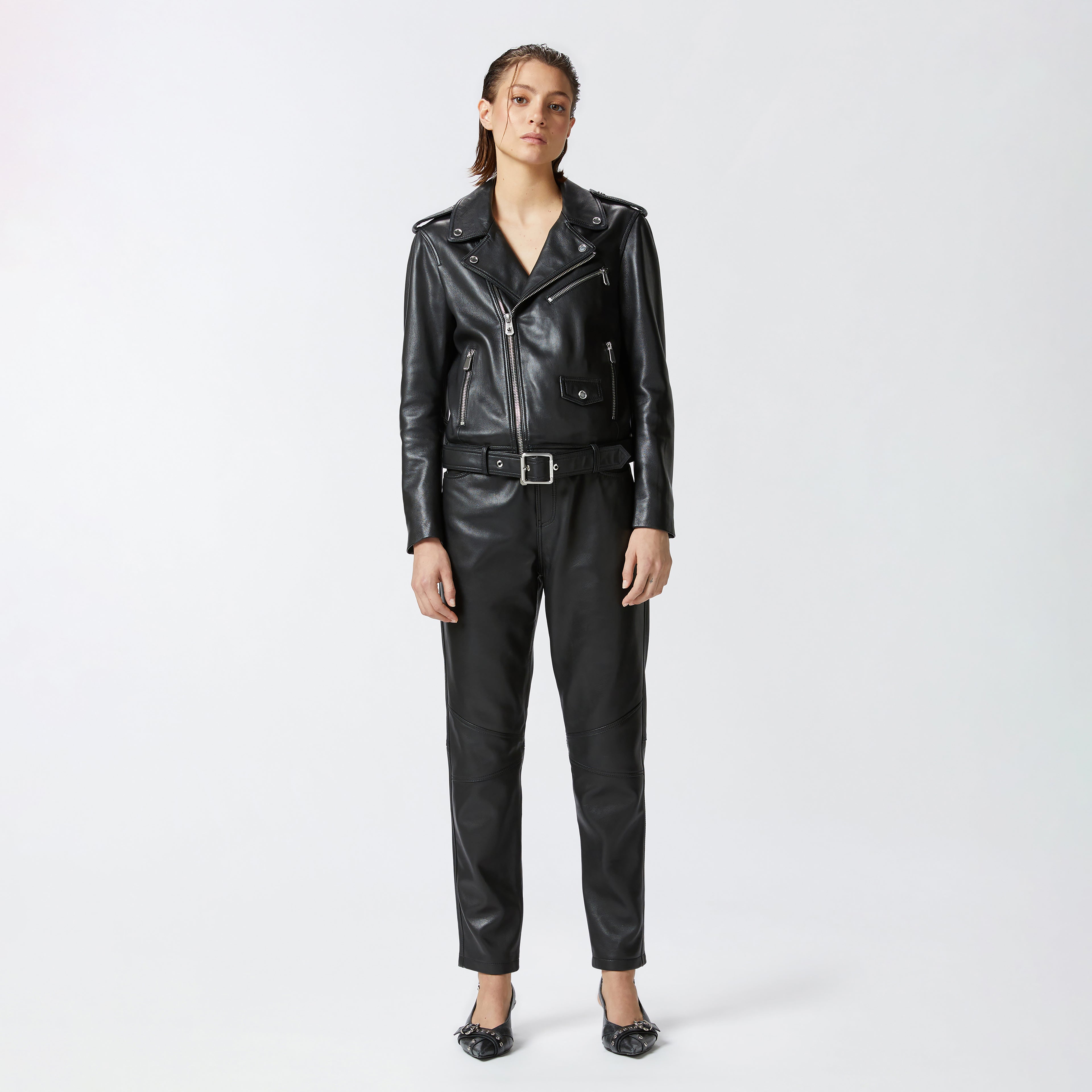 Women's Black Motorcycle PU Biker Leather Jacket