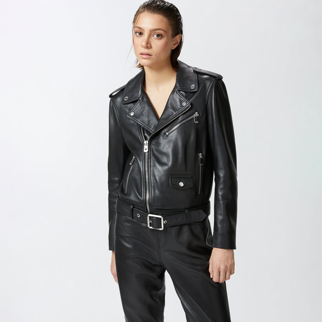 Women's Black Motorcycle PU Biker Leather Jacket