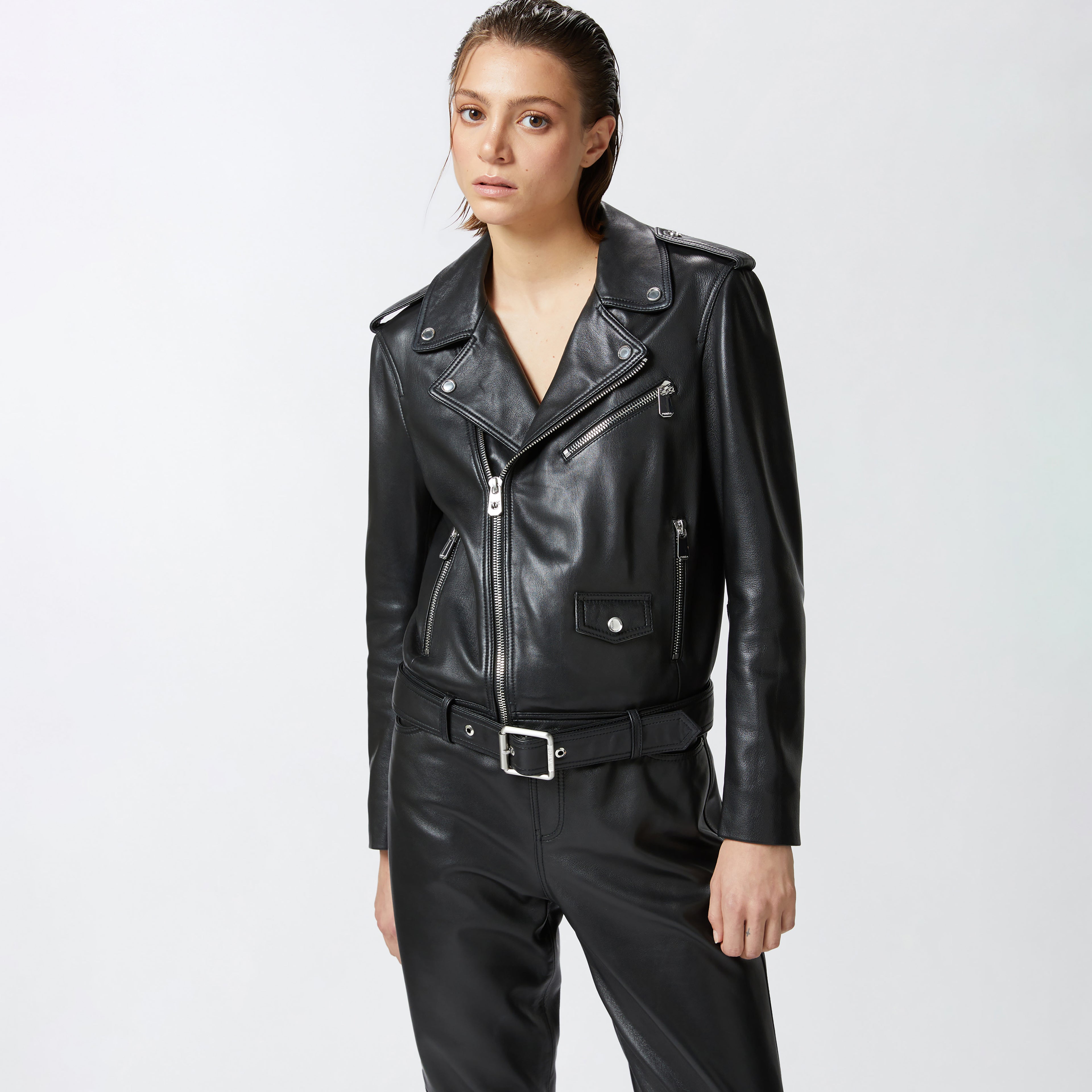 Women's Black Motorcycle PU Biker Leather Jacket