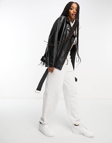 Schwarze Oversize-Kunstlederjacke mit Reverskragen für Damen
