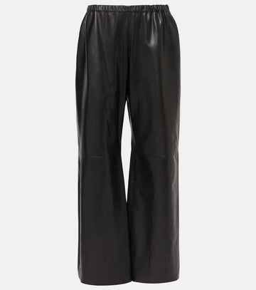Women's Black Olan Wide Leg Leather Pants